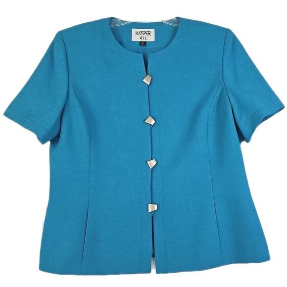 Kasper ASL ~Woman Size 16~Blue Blazer/Skirt Suit Short Sleeve Career Office Wear - Picture 14 of 16